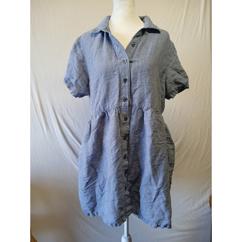 Vintage 90s eddie bauer gingham cottagecore baby doll button up dress linen Lrg